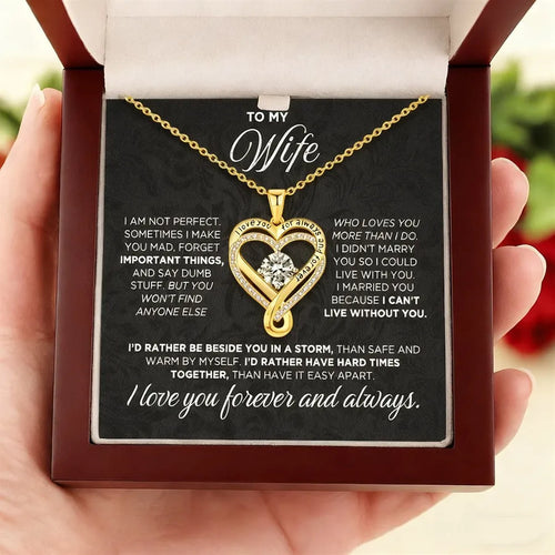 "To My Wife" Engraved Heart Necklace with Wooden Box