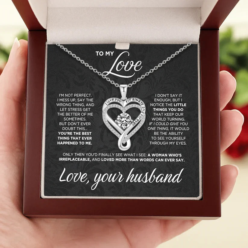 Engraved Heart Necklace with Wooden Box