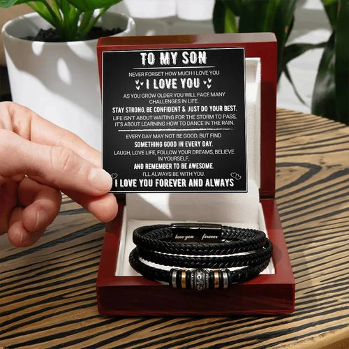 To My Son - "Love You Forever" Bracelet Gift Set with Wooden box
