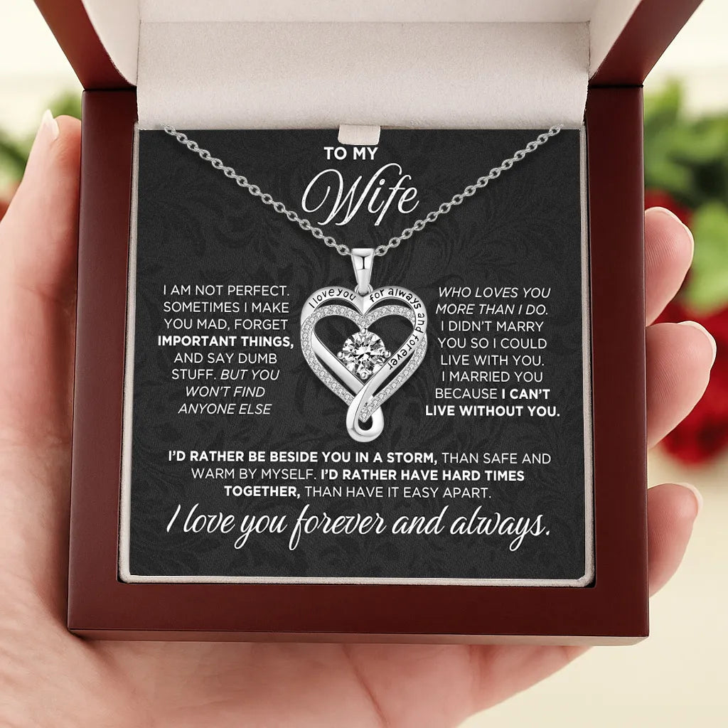 "To My Wife" Engraved Heart Necklace with Wooden Box
